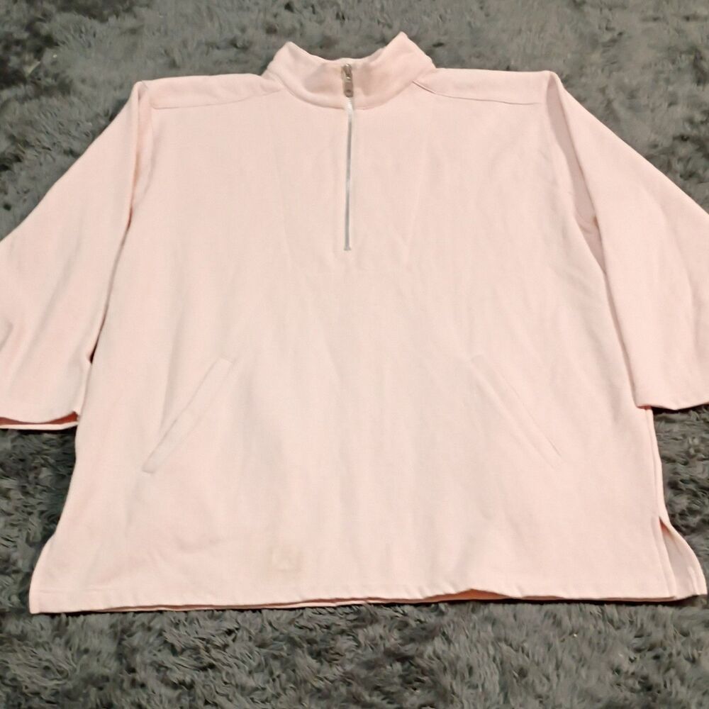 Jennifer Moore Activewear Pink Solid 1/4 Zip Mock Neck Sweatshirt 2X